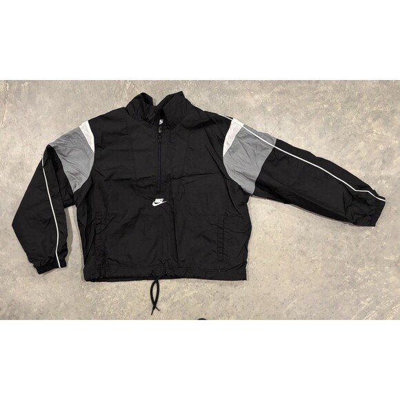 Nike Windbreaker Jacket Womens Small S Black Gray White 1/2 Zip Lined Retro - Picture 1 of 7